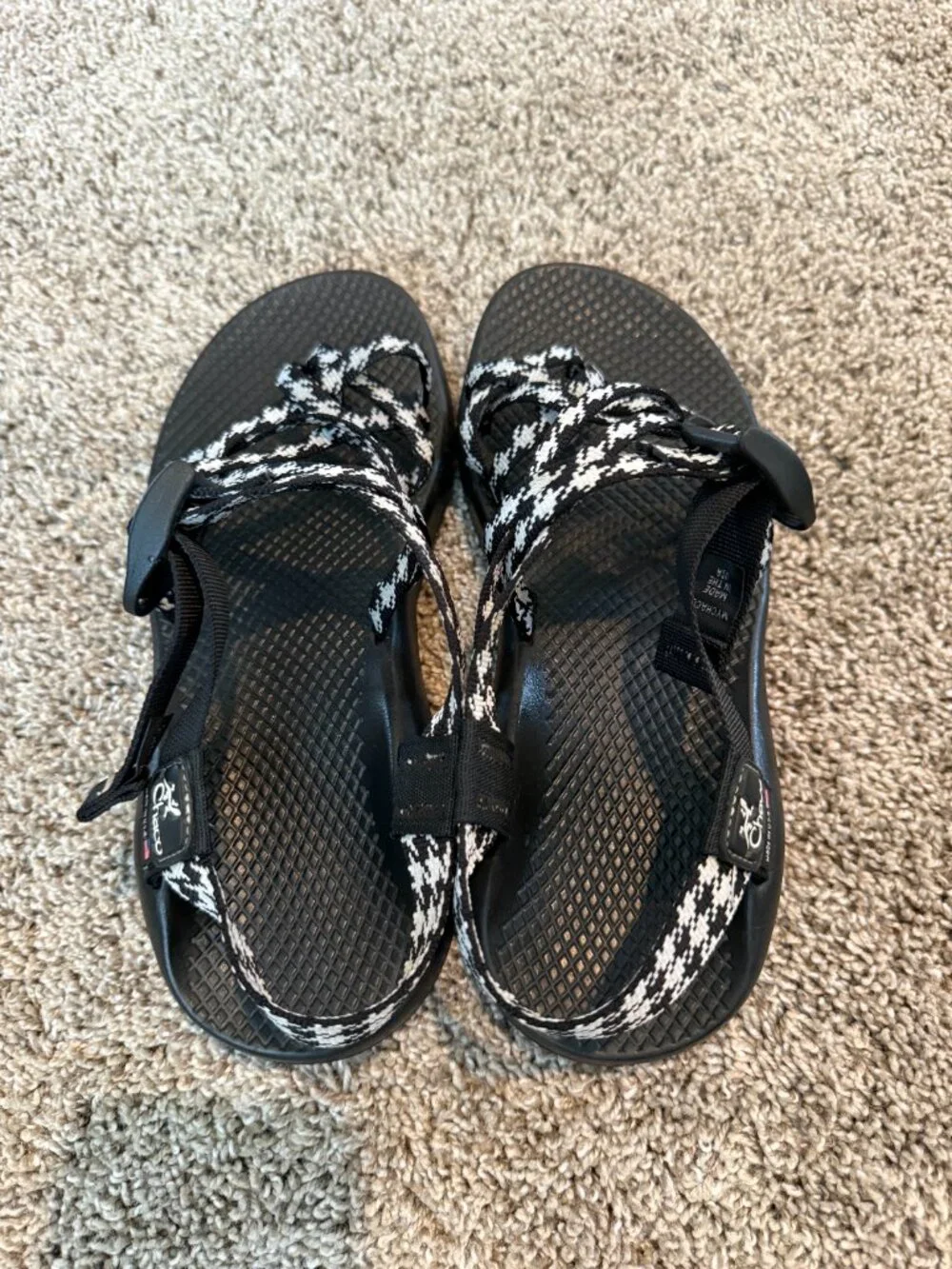 Chaco Black and White Patterned Strap Sandals